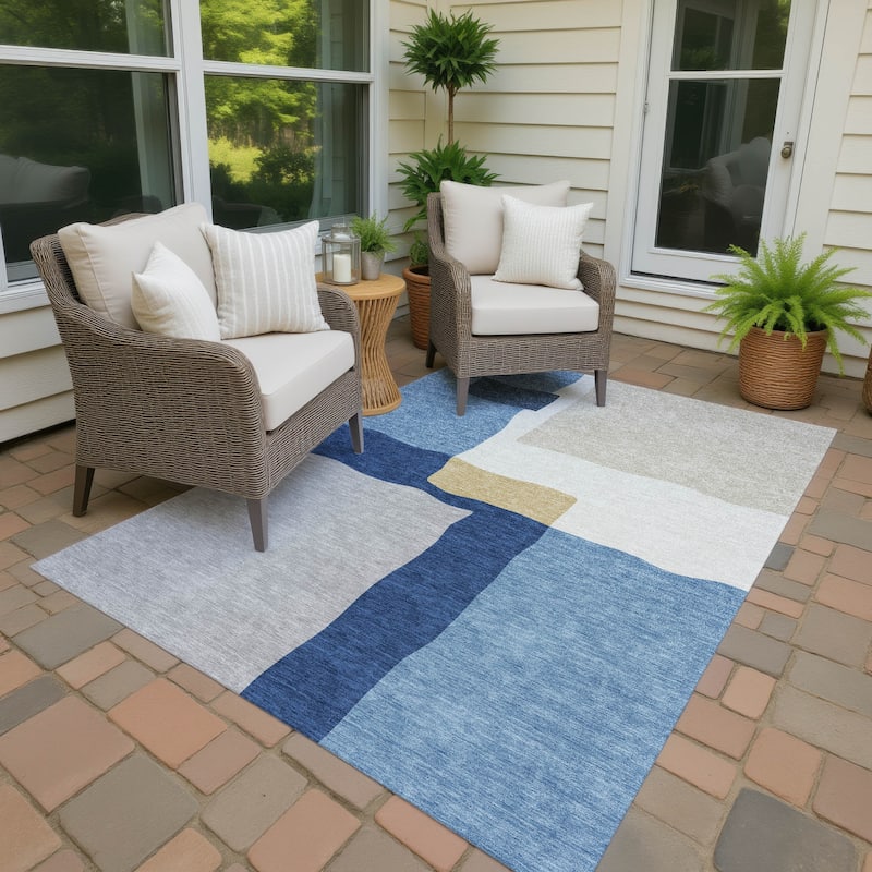 Machine Washable Indoor/ Outdoor Contemporary Blox Chantille Rug - Blue - 2'6" x 3'10"