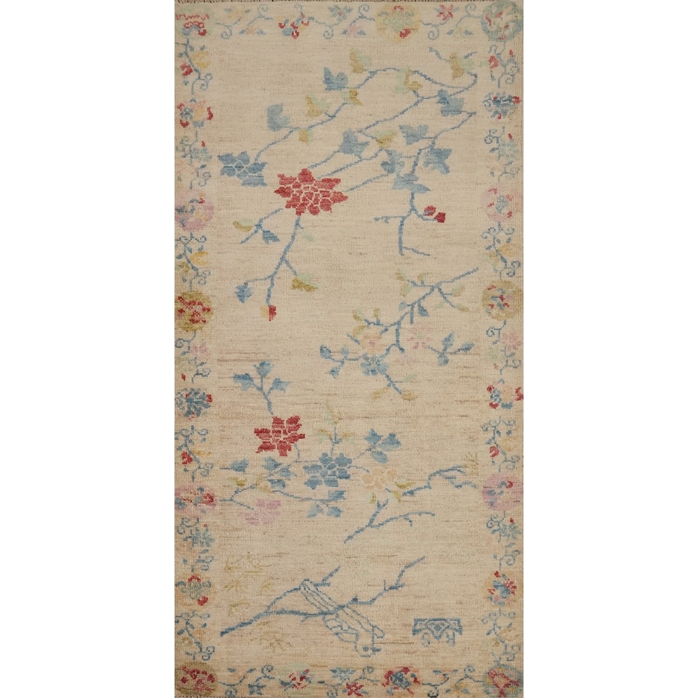 Hand Knotted Oriental 100% Wool Carpet Traditional Floral Beige & Ivories Ziegler Area Rug - 6' 0'' X 2' 9''