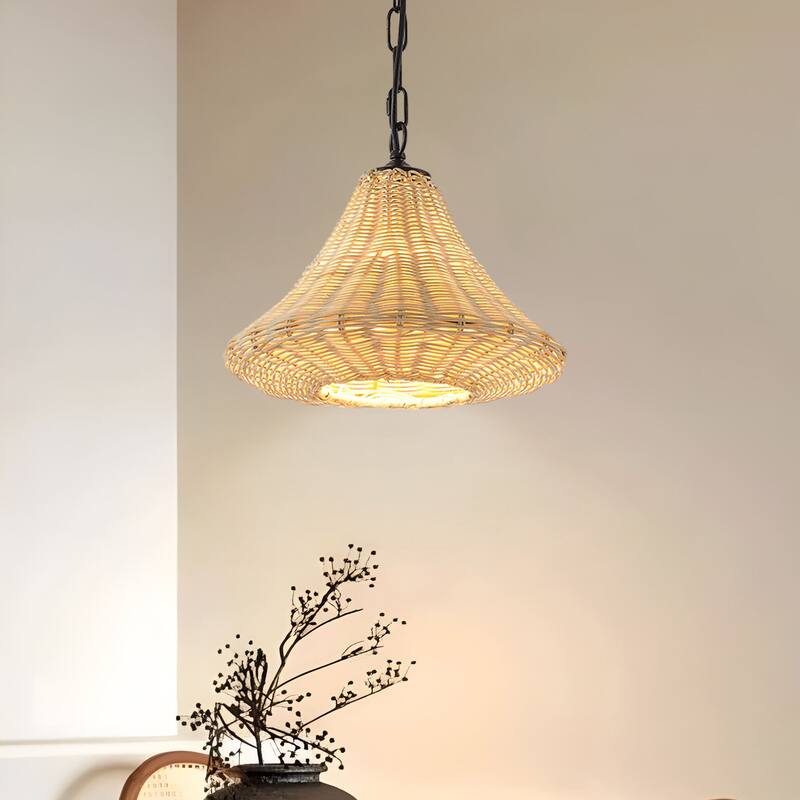 Starsky 1-Light 11.81in Handwoven Rattan Cone Pendant