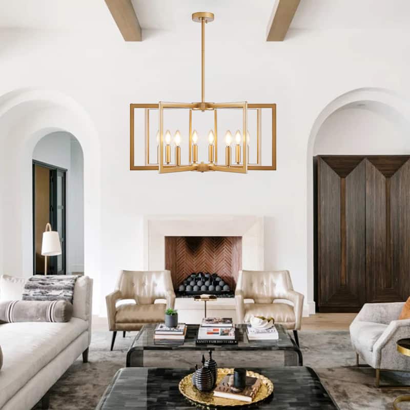27" 8-Light Gold Geometric Chandelier - Industrial - Living Kitchen