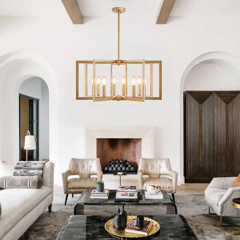 27" Modern Geometric 8-Light Chandelier - Industrial Metal Pendant Light Fixture for Living Room (Bulb Not Included)