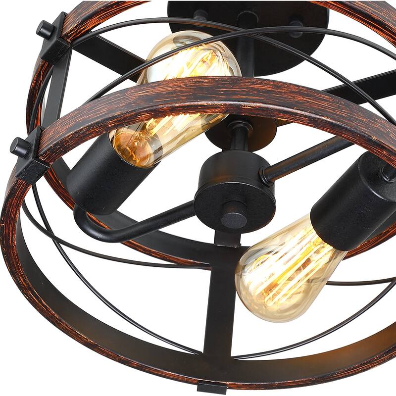 Richwood 2-Light Rustic Semi-Flush Mount Ceiling Light with Distressed Black/Wood Tone