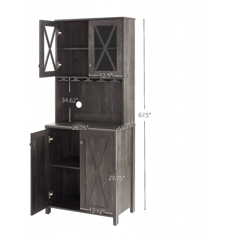 Roomfitters Farmhouse Wine Cabinet, Kitchen Hutch Buffet, Liquor Cabinet for Liquor and Glasses Rack, Charcoal Grey - N/A