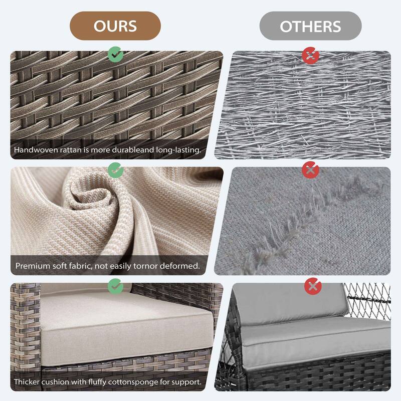 Glissia 3-Piece Gray Wicker Outdoor Swivel Glider Chair Set with 4-Inch Thick Cushions and Side Table