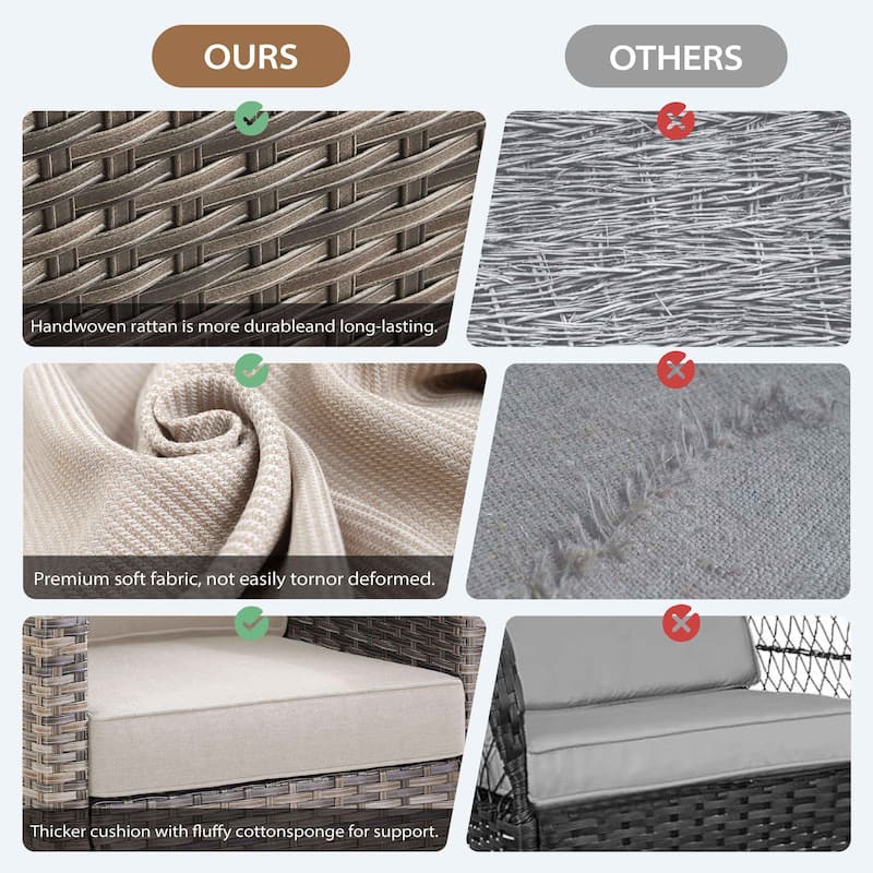 Glissia 3-Seat Handwoven Gray Wicker Patio Sofa with 4-Inch Thick Cushions