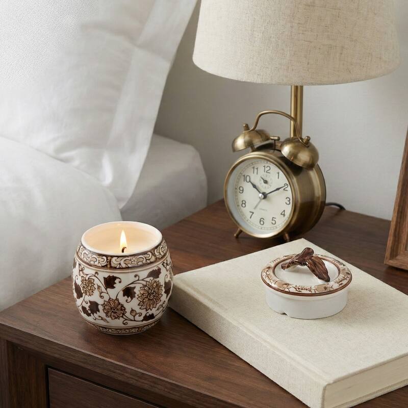 Modern Chinoiserie Ceramic Candle with Lid - Peony Scented Candle