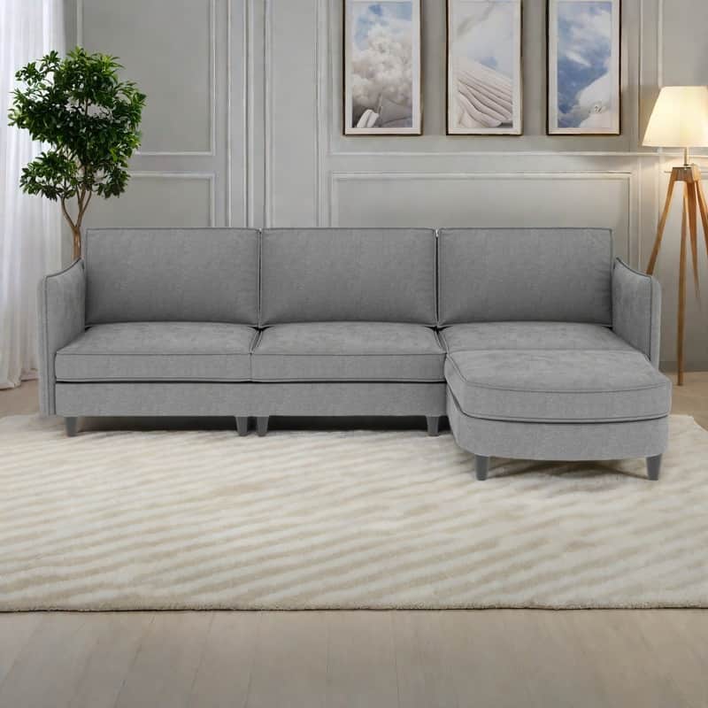 107.87" Fabric L-Shaped 3-Seater Sofa with Movable Ottoman, Arm Storage Pockets, and 800lb Capacity