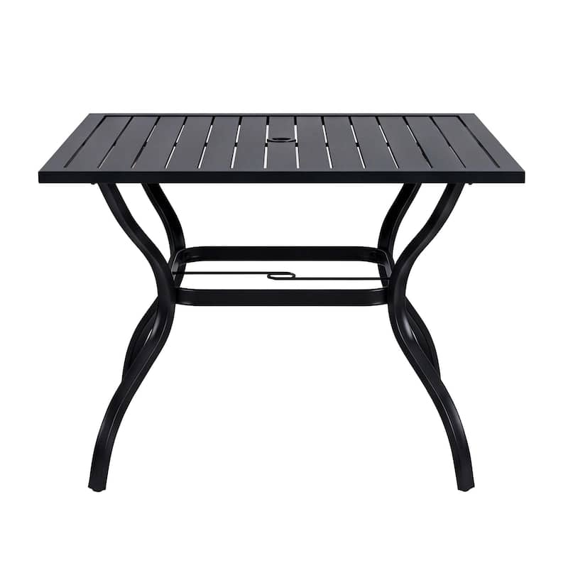 Metal Steel Slat Patio Dining Table Square Backyard Bistro Table Outdoor Furniture Garden Table