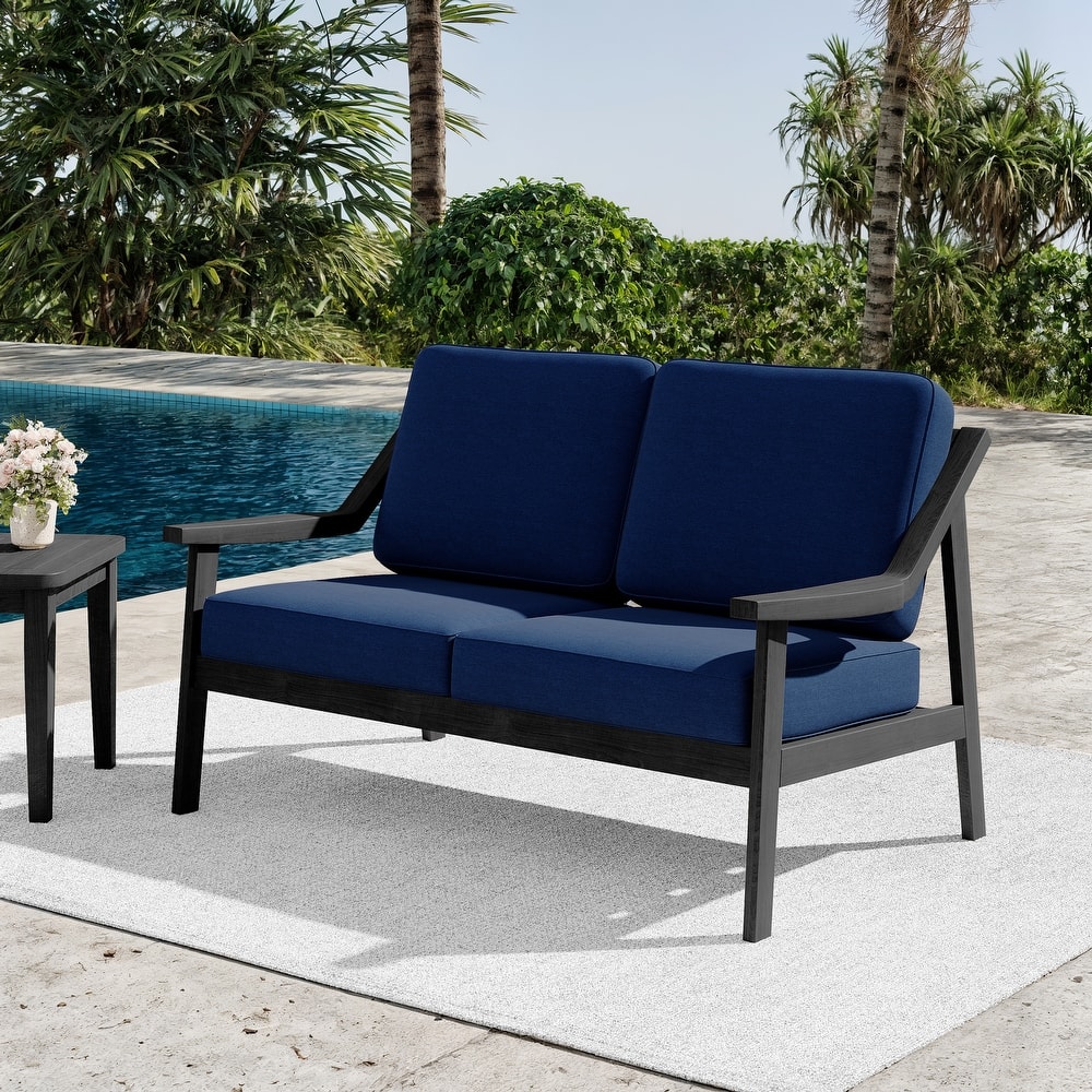 Outdoor Teak Wood Slat Back Patio Loveseat Sofa