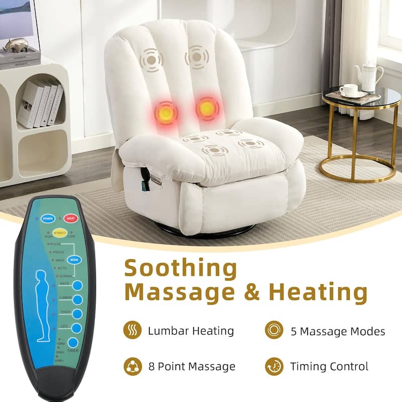 Shell Shape Power Recliner Chair, Chenille Fabric Swivel Rocker Recliner with Bluetooth Speaker