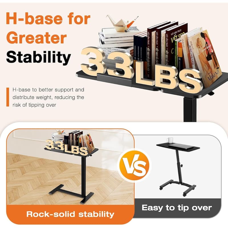 Overbed Bedside Table, Mobile Standing Desk Adjustable Height, Small Rolling Laptop Computer with Wheels, Tiltable Desktop