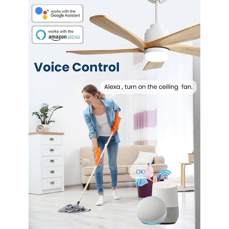 Modern Ceiling Fan With Light Smart Life APP Remote Control Timer For Alexa Google Bedroom Farmhouse
