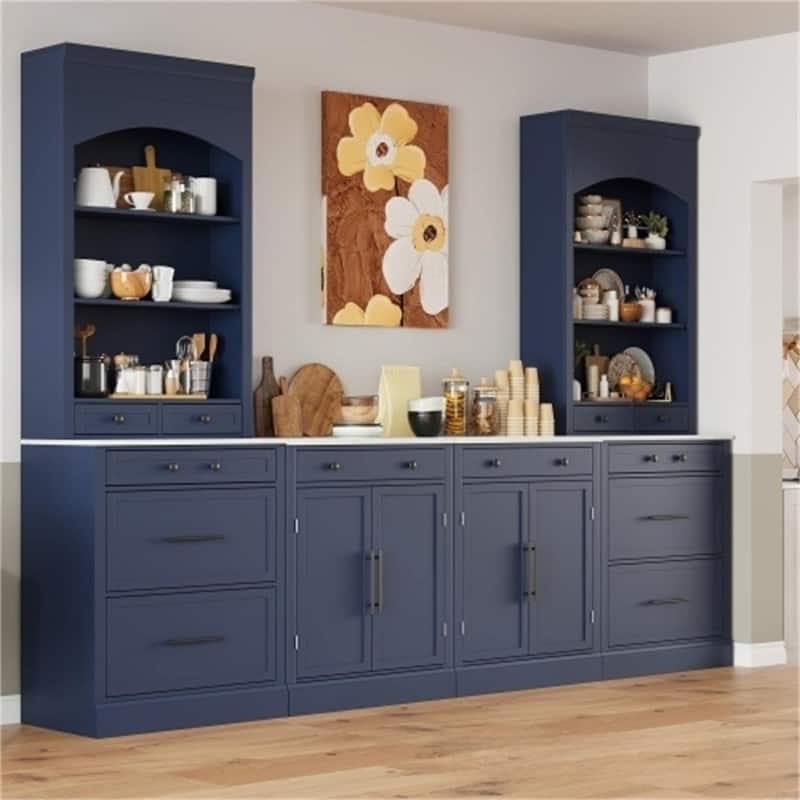 Freestanding Kitchen Pantry Cabinet Combo/Single Kitchen Pantry, Tall Kitchen Hutch with Storage Drawers and Adjustable Shelf - 2*83.7' Cabinet+2* 35.4'' Canbinet Combo - Blue