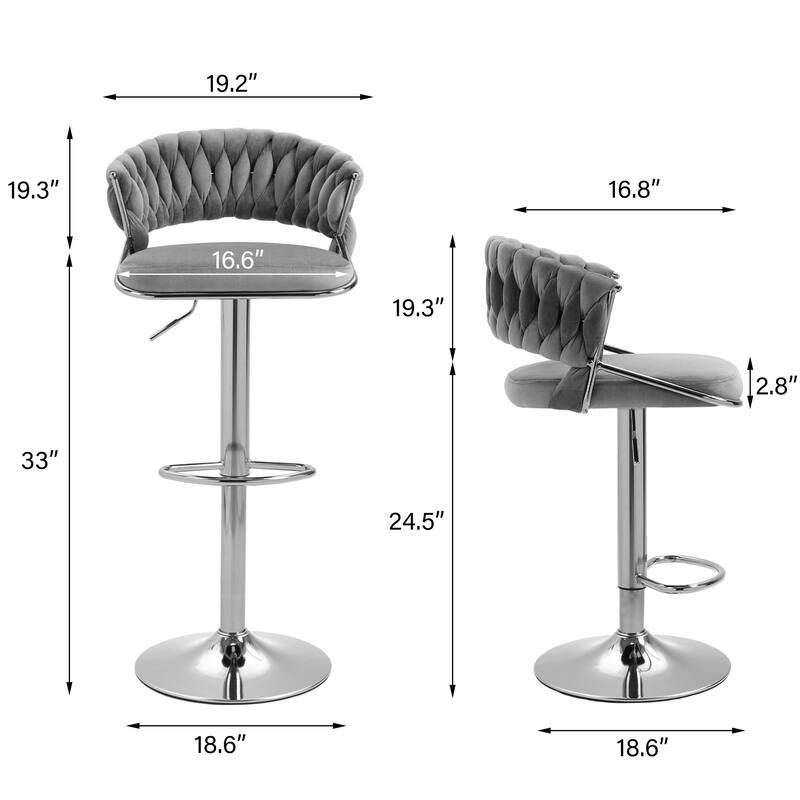 2/4 Set Velvet Adjustable Counter Stools Swivel Bar Stools With Backs - 24"-33"