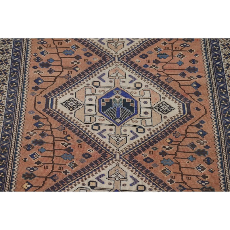 Geometric Bakhtiari Vintage Persian Area Rug Hand-Knotted Wool Carpet - 5'0" x 10'0"