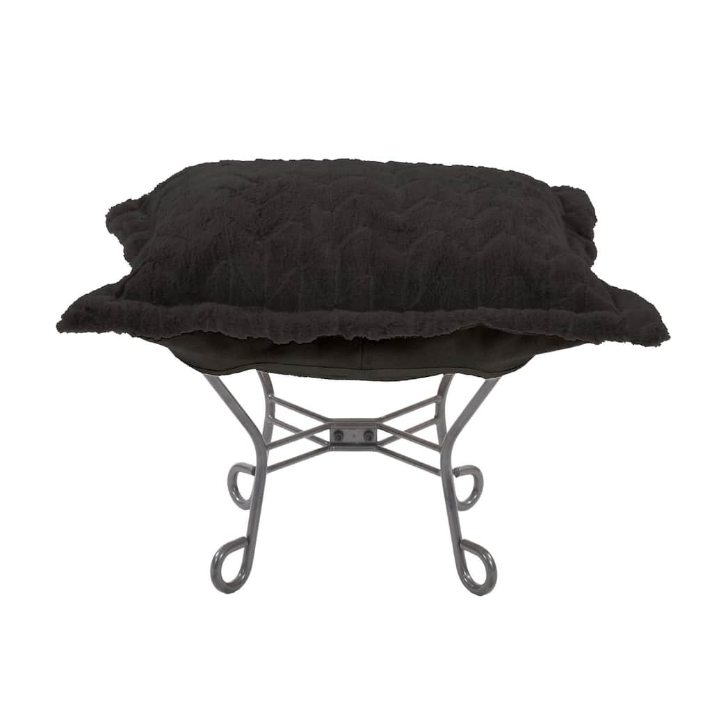 Allan Andrews Scroll Puff Ottoman with Titanium Frame & Cover, Angora Collection