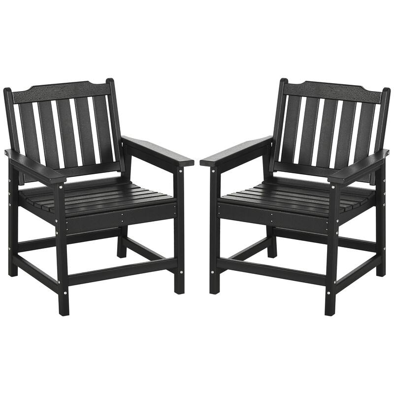Outsunny Set of 2 HDPE Patio Chairs, Outdoor Dining Chairs with Armrests and Slatted Back, Outdoor Armchairs