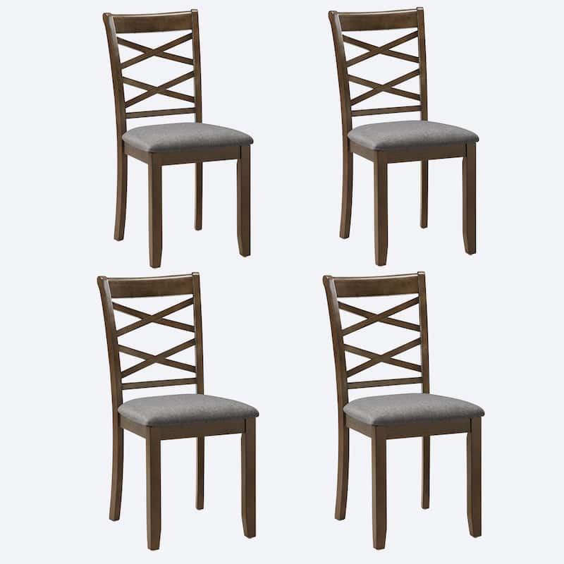 Wooden Dining Chairs Set of 4 with Linen Padded Seat - Walnut1