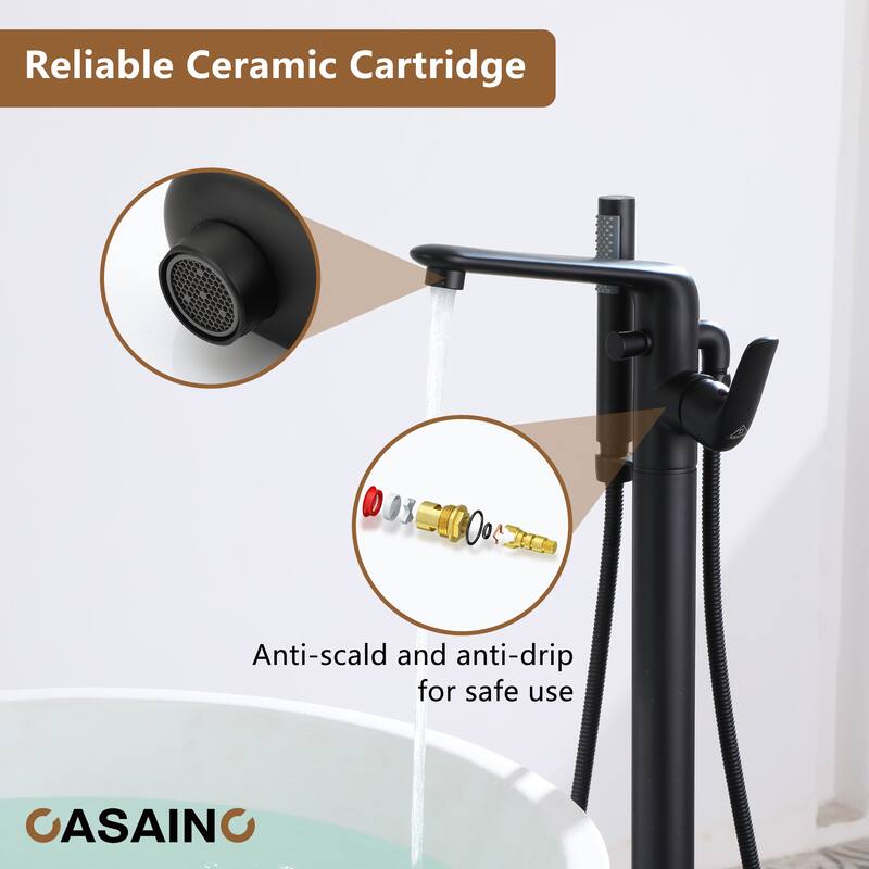 CASAINC Single-Handle Freestanding Floor-Mount Roman Tub Faucet with Handheld Shower