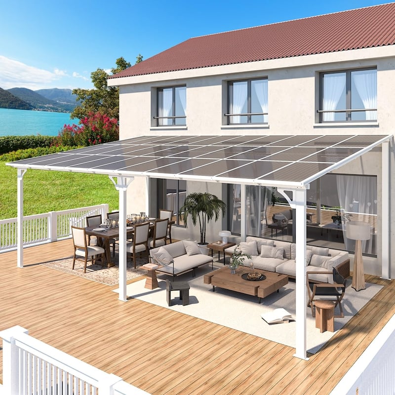 12x20ft Lean to Gazebo Hardtop Wall Mounted Gazebo - White