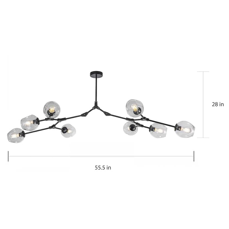 8-Light Black Modern Full-angle Adjustable Chandelier with Clear Glass Shades