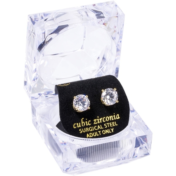 8mm Round White CZ Stud W/Crystal Gift Box Earrings by Simon Frank Designs