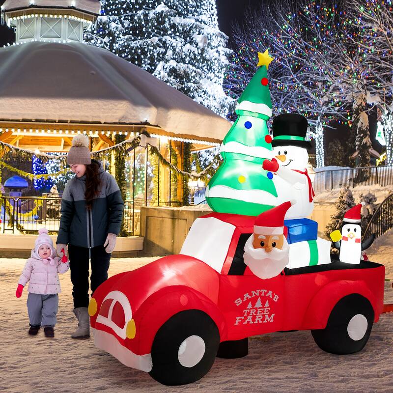 8FT Wide Inflatable Santa Claus Driving a Car w/ LEDs & Air Blower