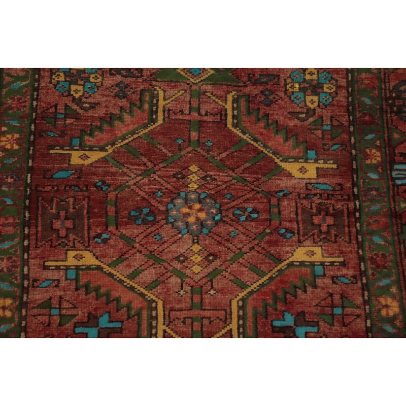 Hand Knotted Oriental 100% Wool Carpet Traditional Geometric Oranges & Rust Heriz Area Rug - 7' 4'' X 3' 7''