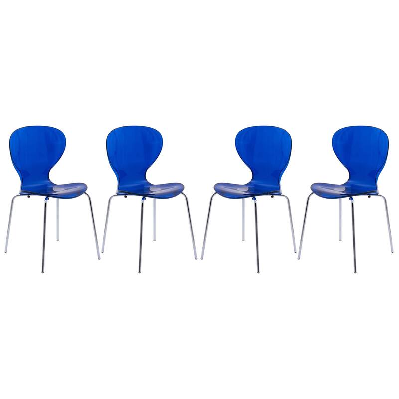 Stackable Plastic Dining Chair with Chrome Legs Set of 4 Transparent Accent Side Chair for Indoor and Outdoor