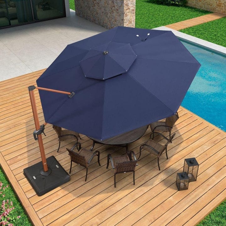 PURPLE LEAF Double Top10/11/12/13ft Round Patio Cantilever Umbrella in Wood Color