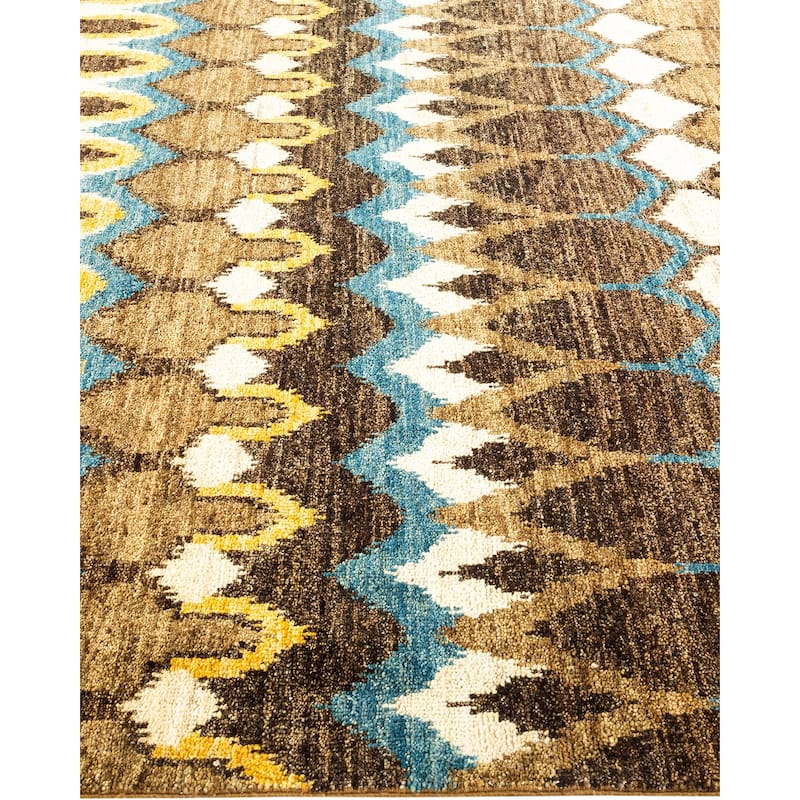 Overton Hand Knotted Wool Contemporary Ikat Green Area Rug - 6' x 9'