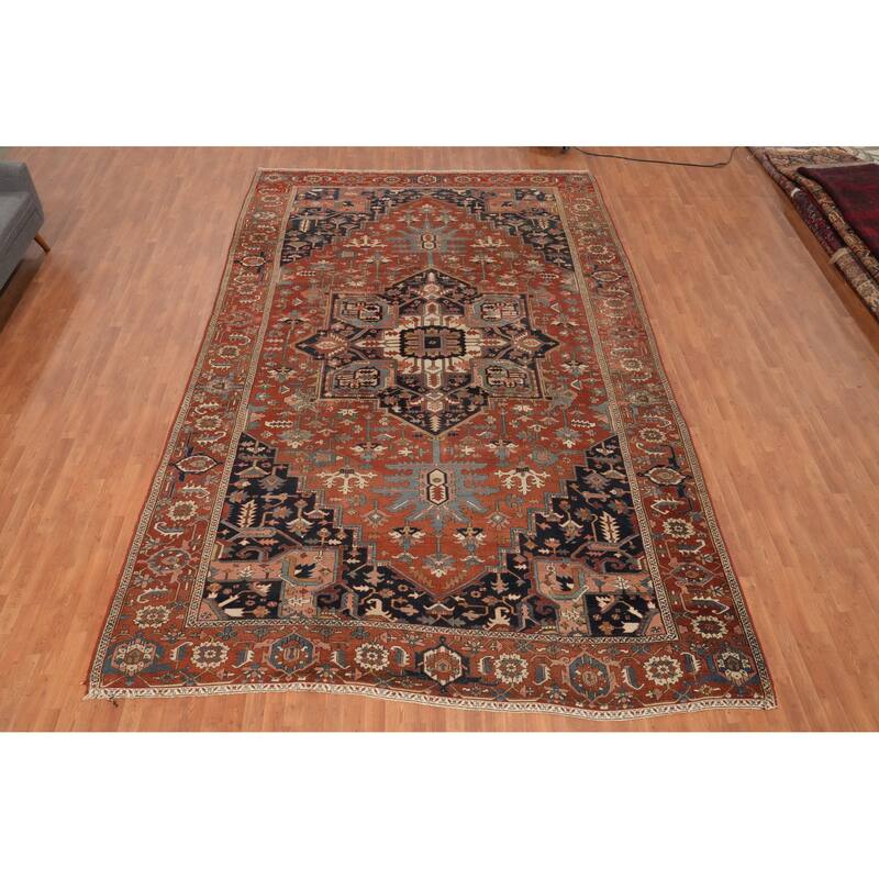 Hand Knotted Oriental 100% Wool Carpet Traditional Medallion Oranges & Rust Heriz (serapi) Area Rug - 15' 5'' X 9' 6''