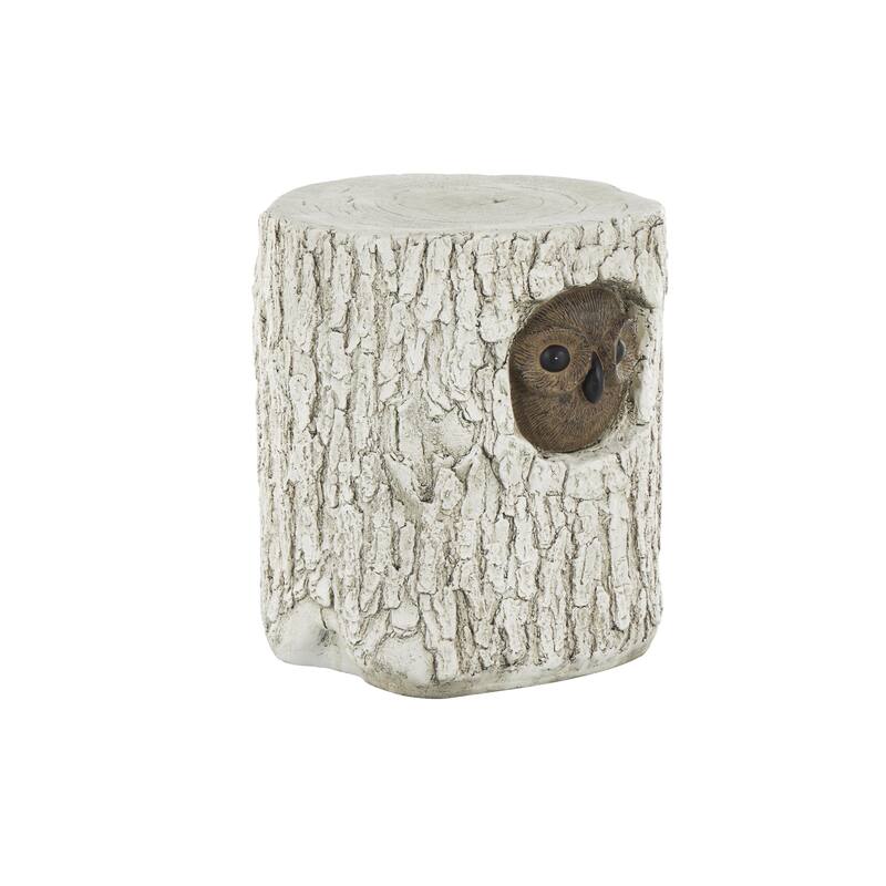 White Magnesium Oxide Tree Trunk Owl Garden Stool with Brown Accents