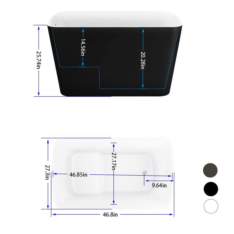 47 in. Glossy Acrylic Flatbottom Freestanding Non-Whirlpool Soaking Bathtub in White With Seat