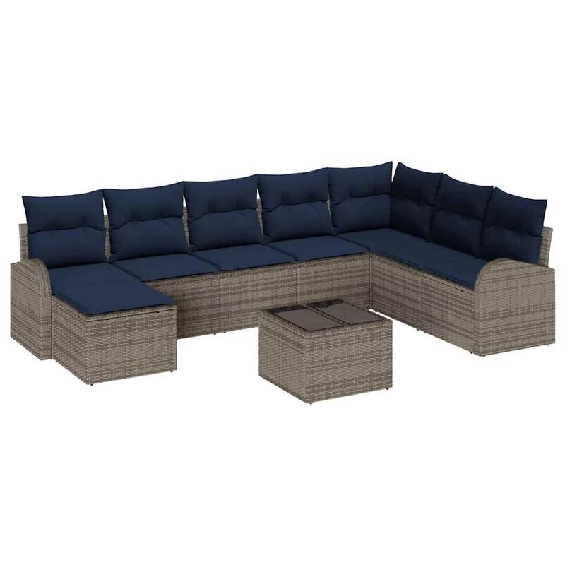 vidaXL 8/9 Garden Sofa Set with Cushions Black/Brown/Grey Poly Rattan - 113.8 x 70.5 x 27.2