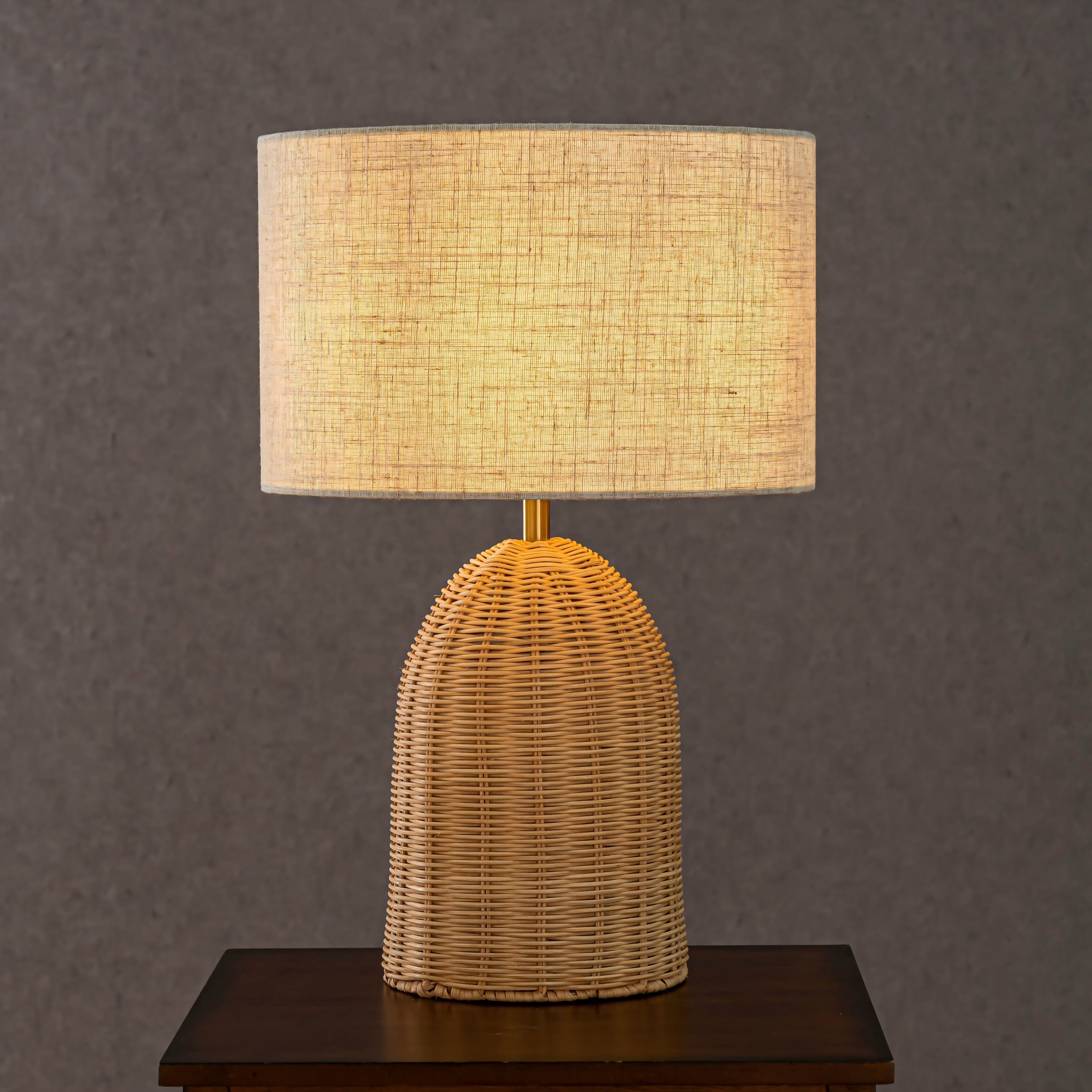 CraftHome 20'' Natural Rattan Bedside Table Lamp Coastal Nightstand Lamp with Classic Beige Fabric Shade for Bedroom - W13''