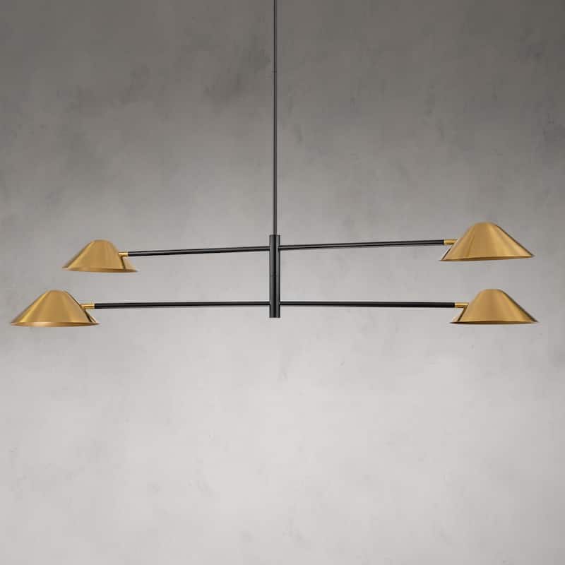 4-Light Modern Industrial Linear Sputnik Gold Chandelier for Dining Room/Living Room