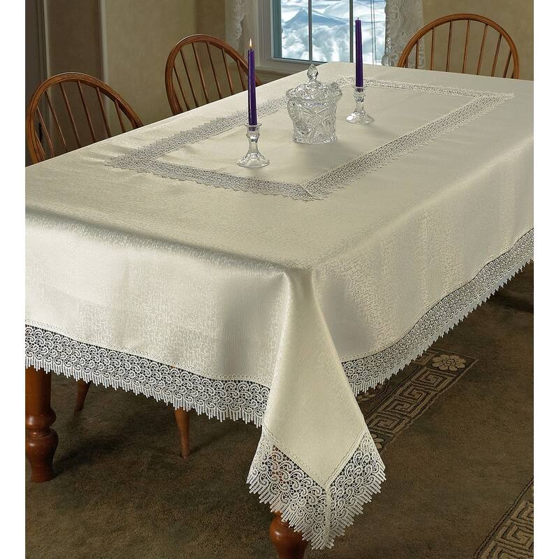 Violet Linen Treasure Lace Pattern Tablecloth - 70" X 88" - Ivory