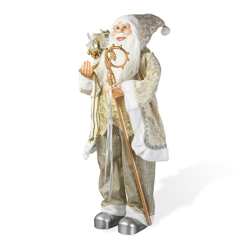 Glitzhome 35"H Oversize Faux Fur Christmas Santa Figurines