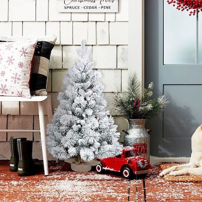 3FT Flocked Christmas Tree with PE/PVC & Pine Needle Branches