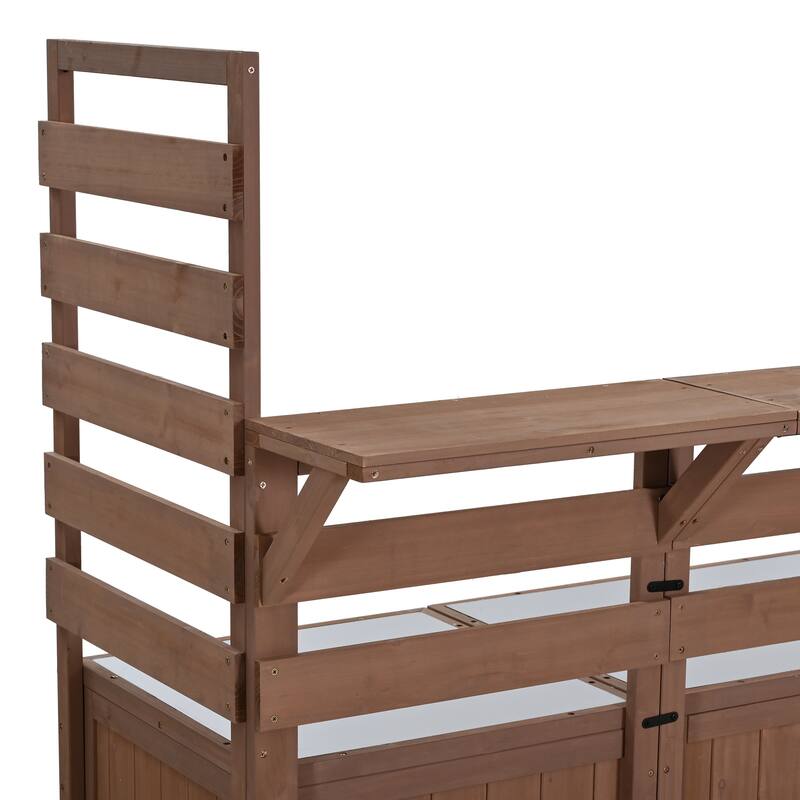 Solid Wood 62.3'' Patio Kitchen Island Kitchen Cart with Stainless Table Top, Garden Potting Bench with Raised Shelf and Drawers