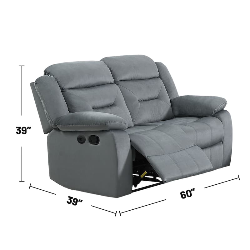 Velvet Upholstered Manual Motion Recliner Loveseat with USB Port in Dark Gray