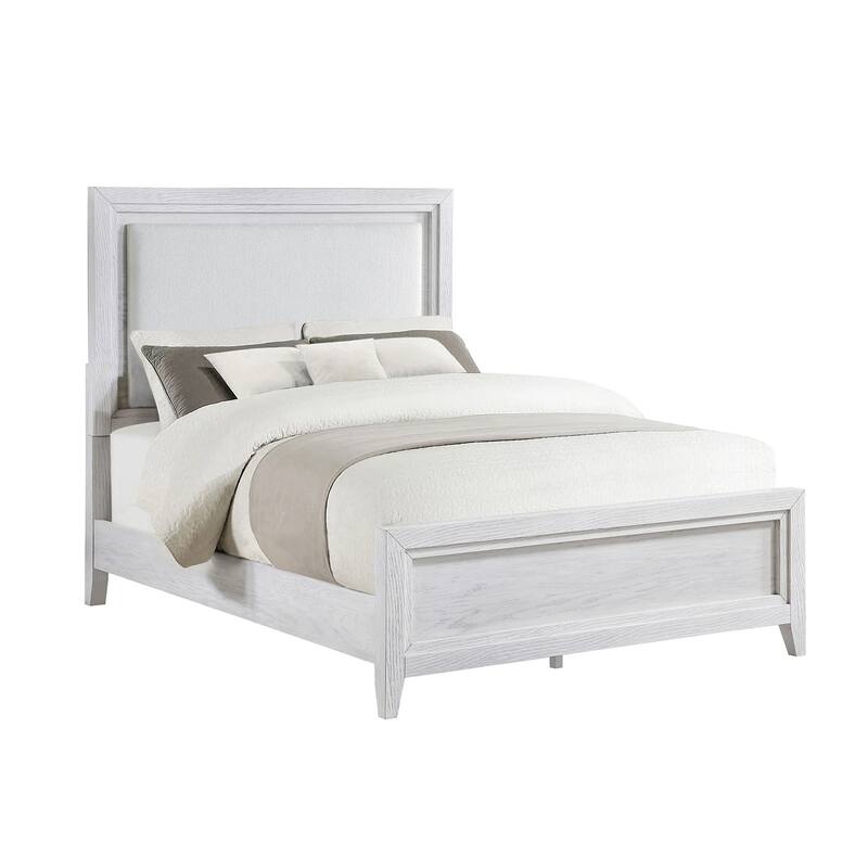 Upholstered LED Panel Bed in Distressed White - Queen
