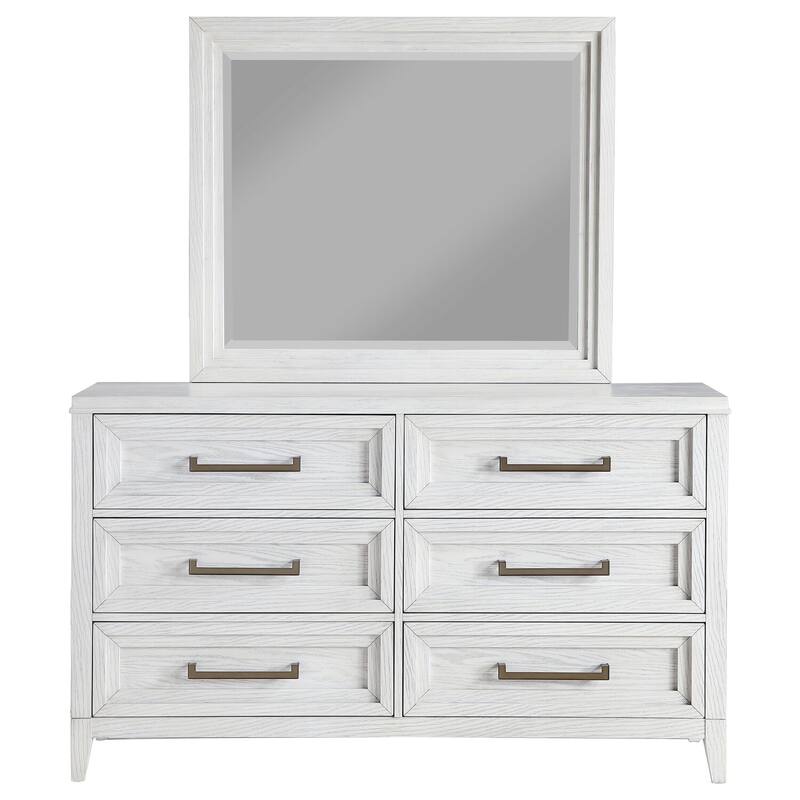 6-Drawer Distressed White Dresser and Mirror Set with Rustic Charm, Smooth Glide Drawers, and Ample Storage