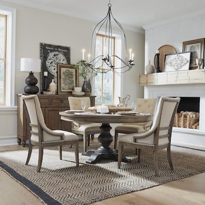 Americana Farmhouse Dusty Taupe Pedestal Table Set with Dining Chairs Options