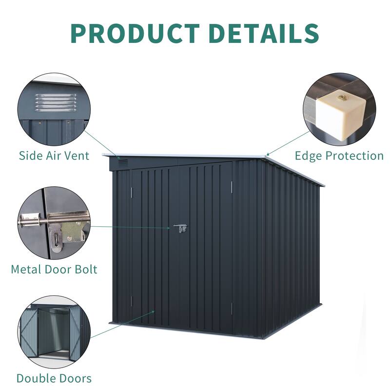 Rust-resistant Outdoor Storage Shed Garden Shed with Lockable Double Doors, Waterproof Tool Shed, Translucent PC Light Board