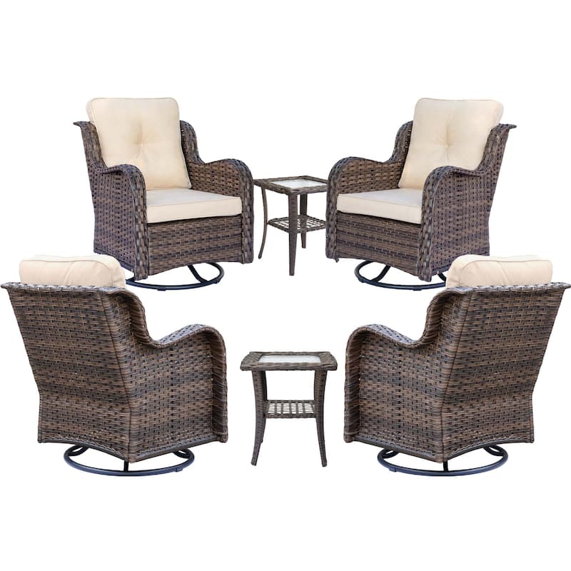6-piece Outdoor Patio Wicker Swivel Rocker Chairs Set with Side Table