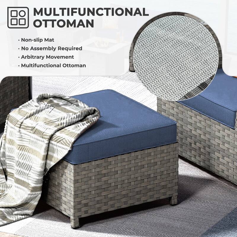 HOOOWOOO 10-piece Outdoor Furniture Rattan Sectional Set with Fire Pit Table.