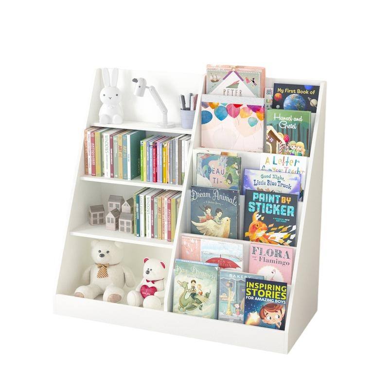 4-Tier Wooden Kids Bookshelf & Toy Organizer with Storage Bin, Modern Display Bookcase for Nursery Playroom