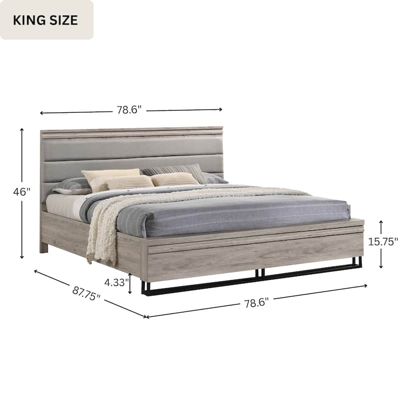 Roundhill Furniture Alvear Upholstered Wood Panel Bed, Weathered Gray